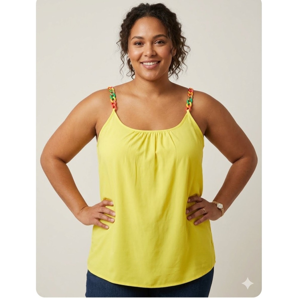 Rouge Cami Top Women 1X Yellow NWT Chain Strap Boho Festival Vacay Resort Bright